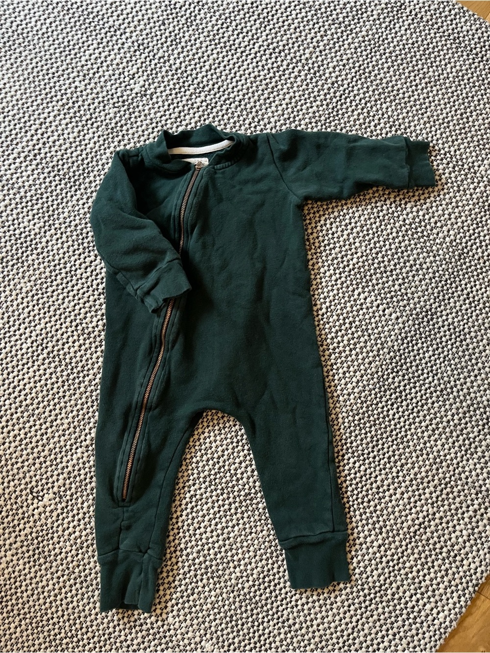 Cozy Dark Green Footed One-Piece Romper for Kids